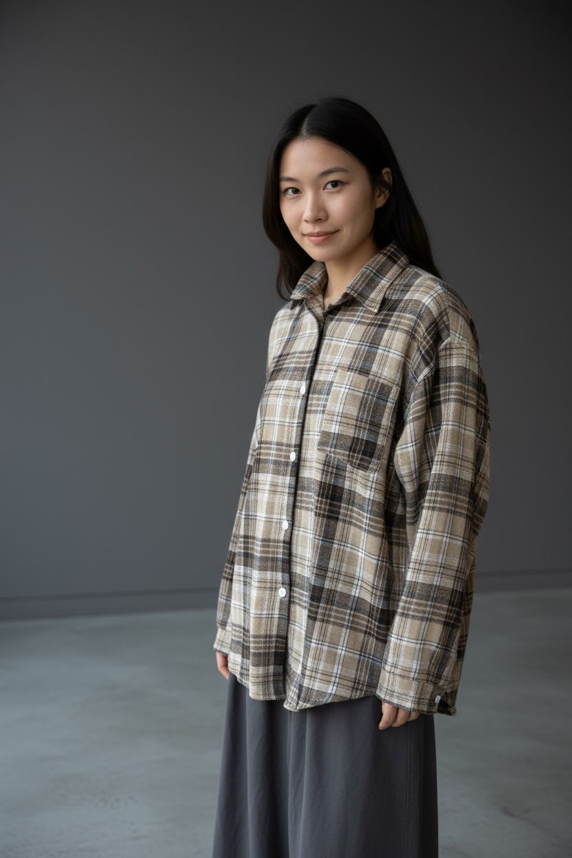 カラーボクシールーズ長袖チェックシャツ | 詳細画像4