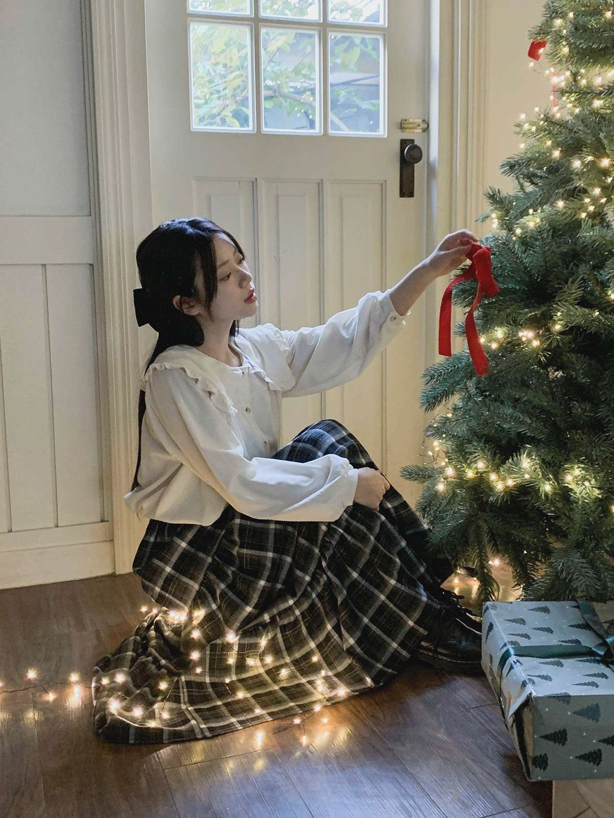 コーデュロイコットンボタンカラー長袖ブラウス | 詳細画像3