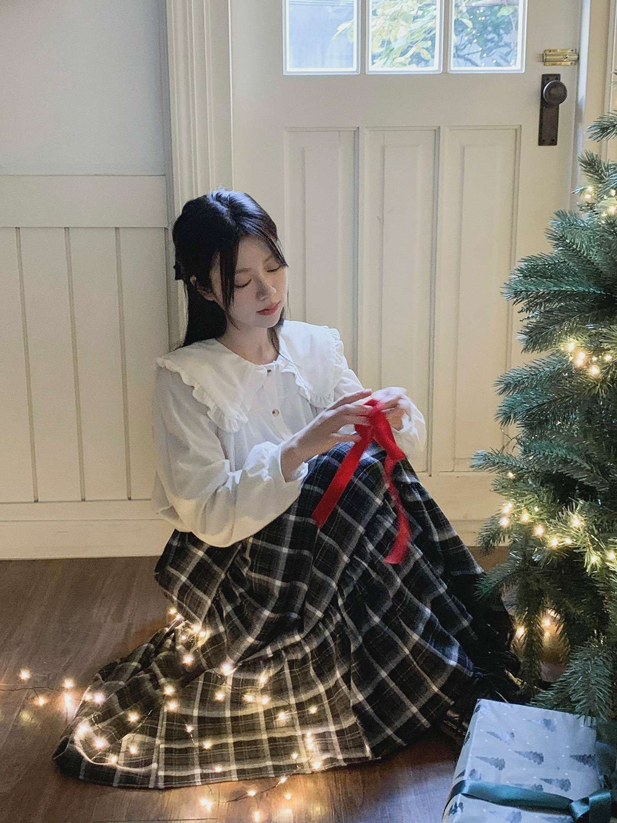 コーデュロイコットンボタンカラー長袖ブラウス | 詳細画像4