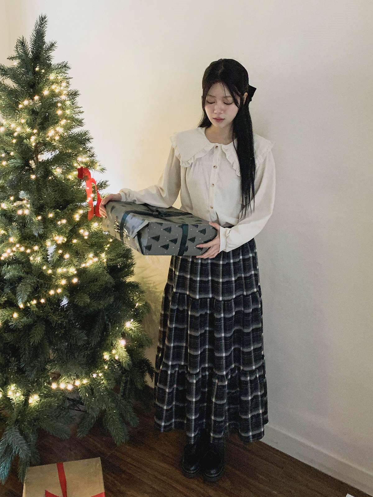 コーデュロイコットンボタンカラー長袖ブラウス | 詳細画像7