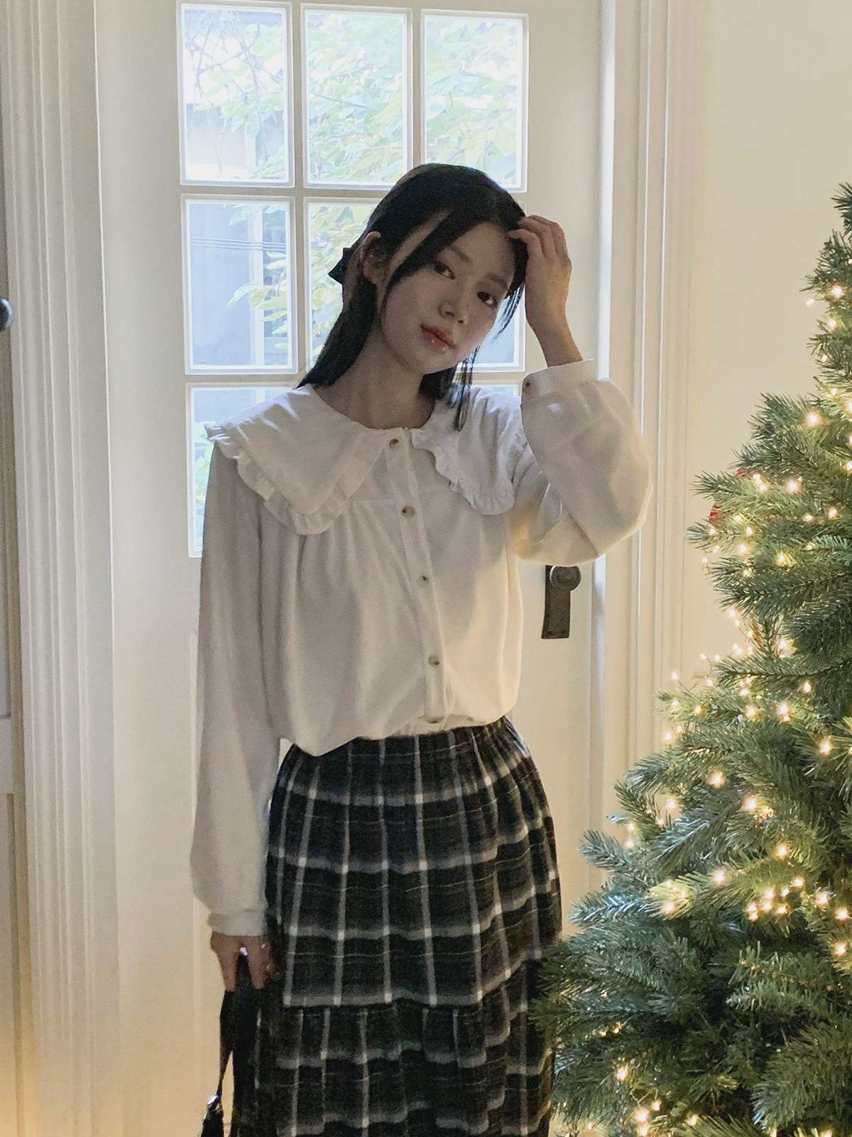 コーデュロイコットンボタンカラー長袖ブラウス | 詳細画像8