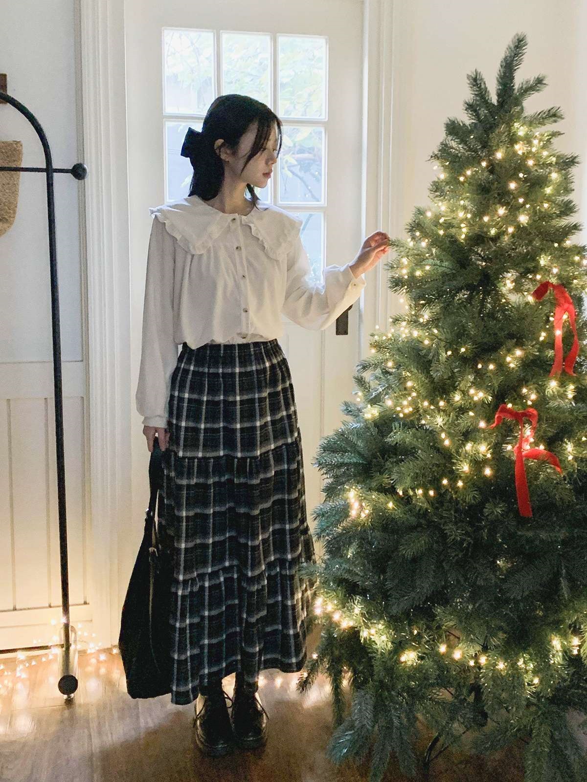 コーデュロイコットンボタンカラー長袖ブラウス | 詳細画像9