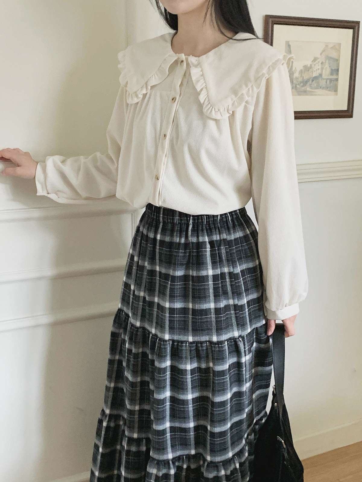 コーデュロイコットンボタンカラー長袖ブラウス | 詳細画像10