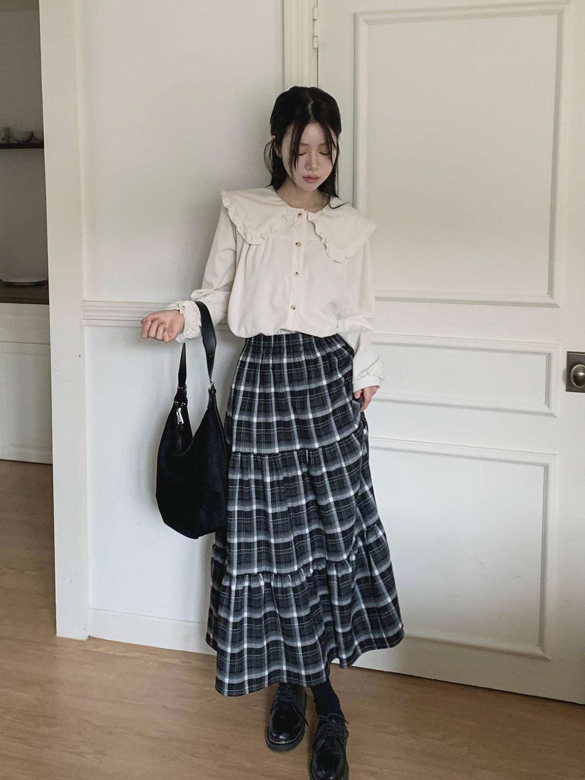 コーデュロイコットンボタンカラー長袖ブラウス | 詳細画像11