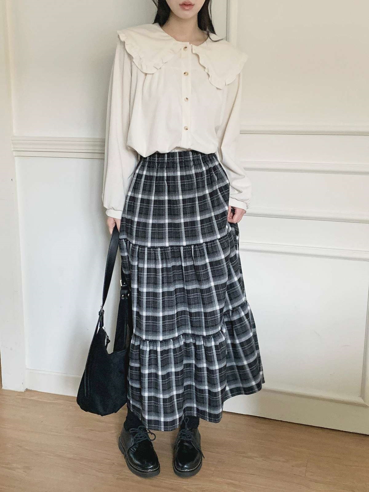 コーデュロイコットンボタンカラー長袖ブラウス | 詳細画像14