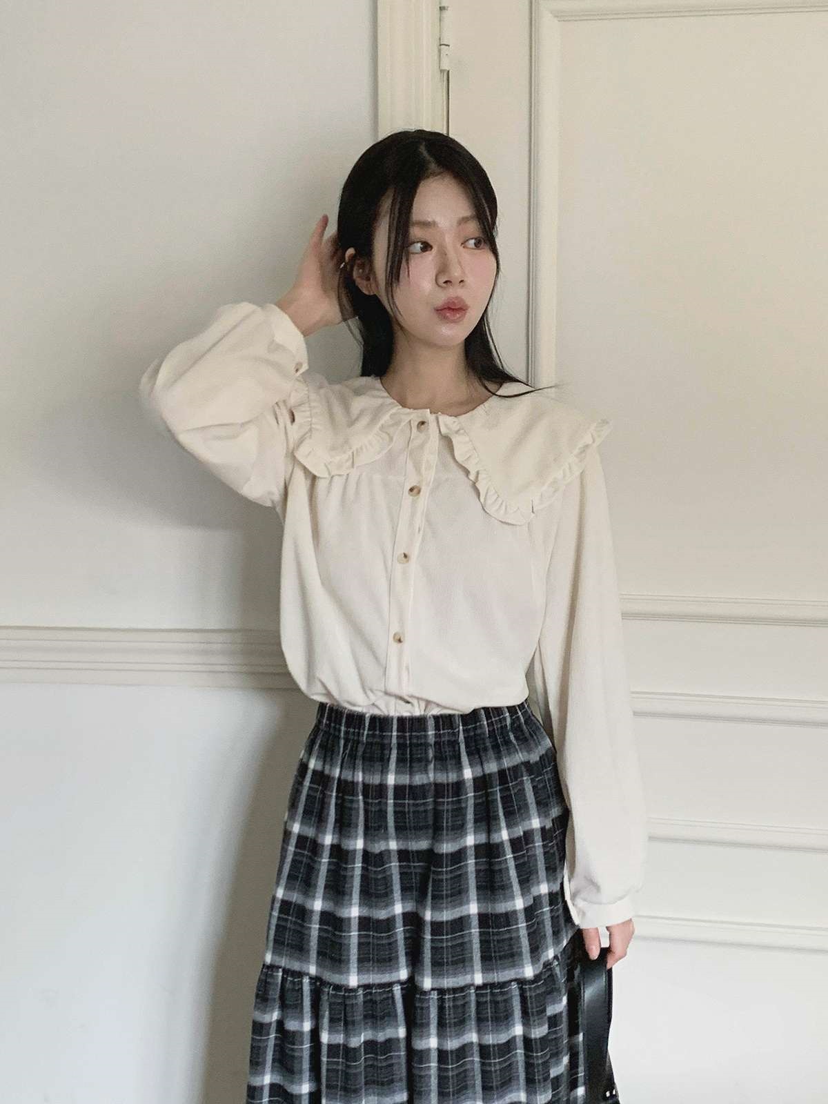 コーデュロイコットンボタンカラー長袖ブラウス | 詳細画像17