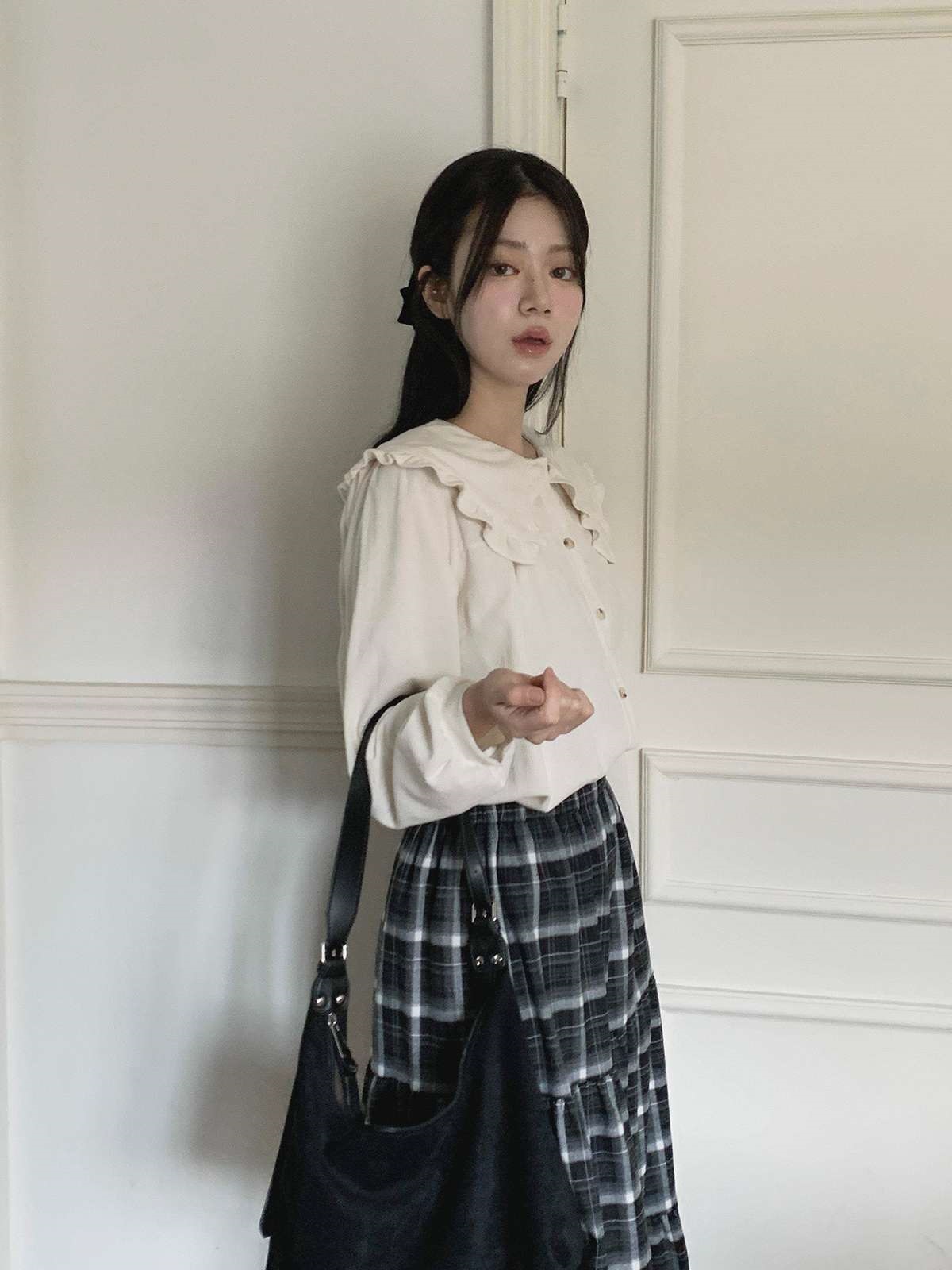 コーデュロイコットンボタンカラー長袖ブラウス | 詳細画像18