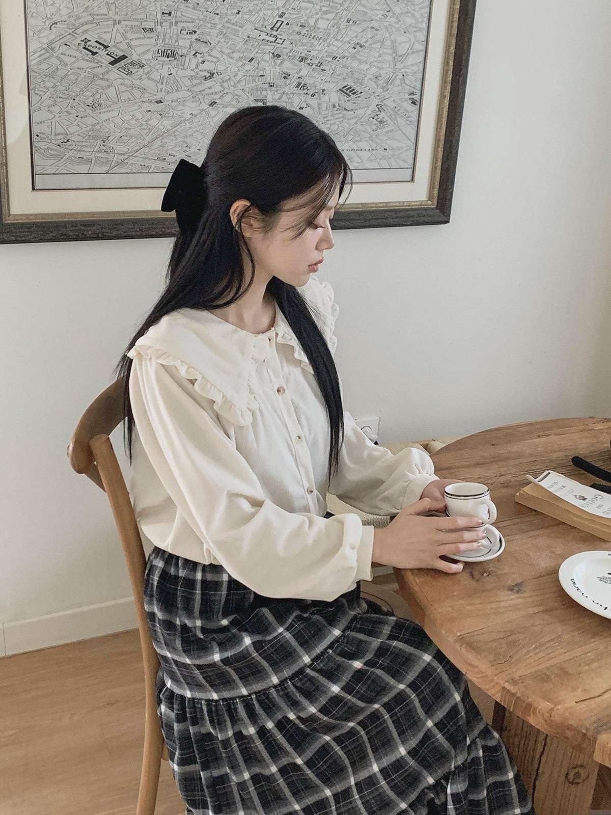 コーデュロイコットンボタンカラー長袖ブラウス | 詳細画像19