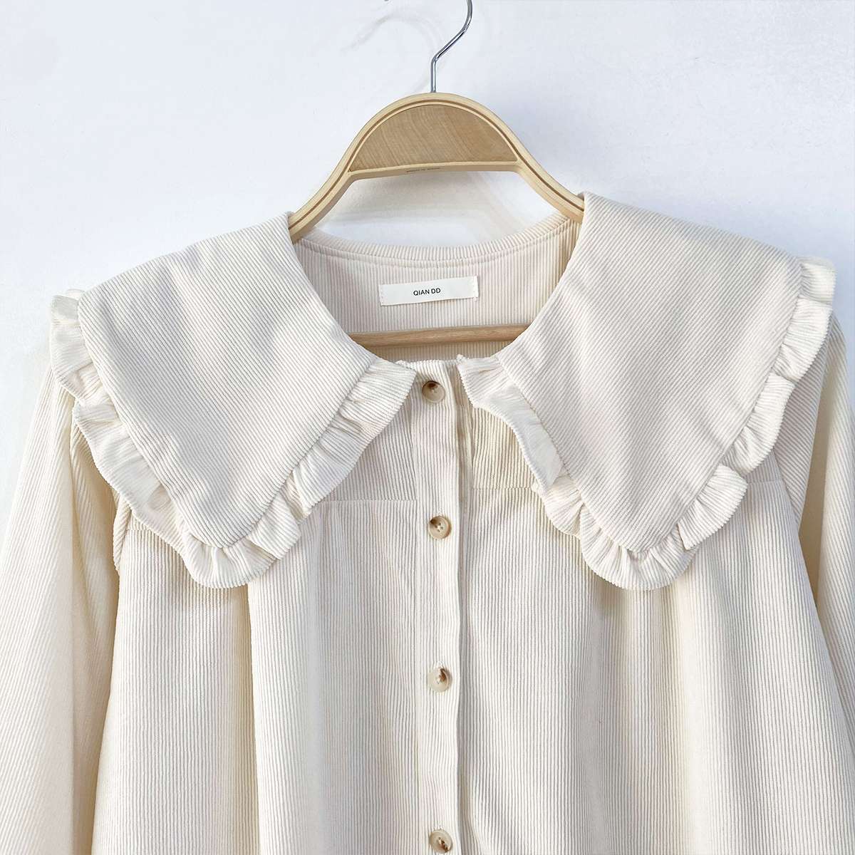 コーデュロイコットンボタンカラー長袖ブラウス | 詳細画像24