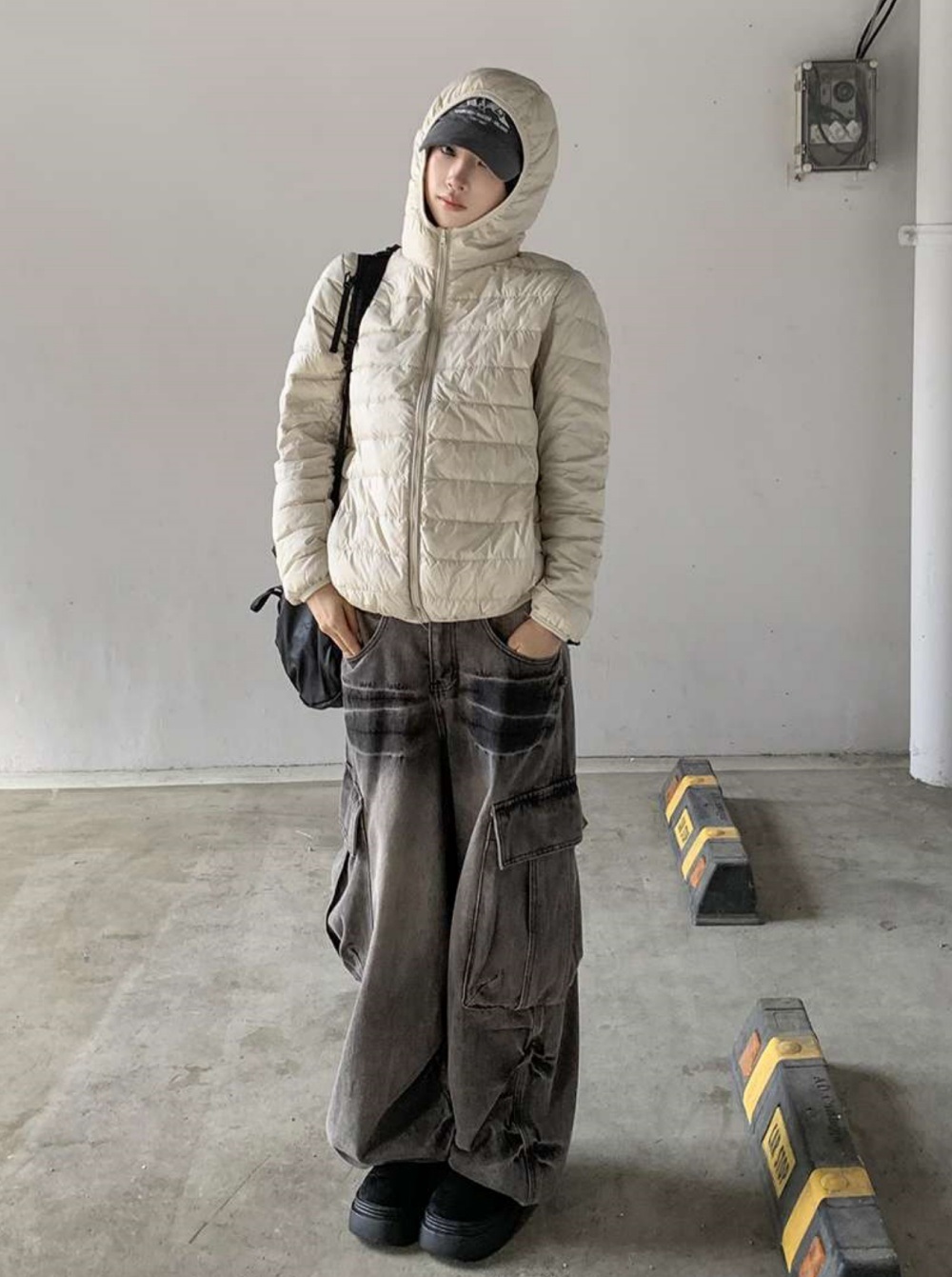 ポーチ付ダックダウン中綿ジップアップフードポケット長袖軽量ダウンジャケット | 詳細画像6