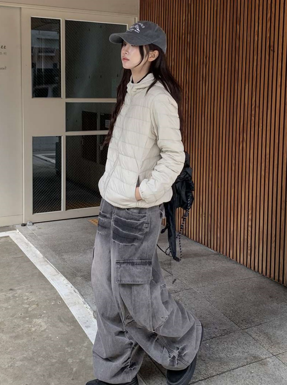 ポーチ付ダックダウン中綿ジップアップフードポケット長袖軽量ダウンジャケット | 詳細画像7