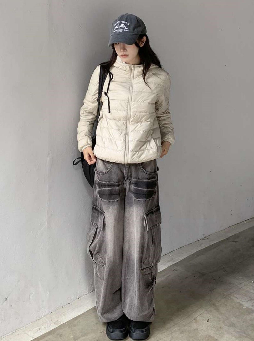 ポーチ付ダックダウン中綿ジップアップフードポケット長袖軽量ダウンジャケット | 詳細画像9