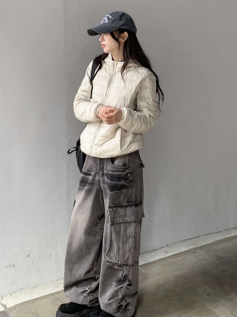 ポーチ付ダックダウン中綿ジップアップフードポケット長袖軽量ダウンジャケット | 詳細画像10