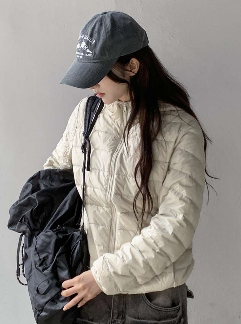 ポーチ付ダックダウン中綿ジップアップフードポケット長袖軽量ダウンジャケット | 詳細画像11