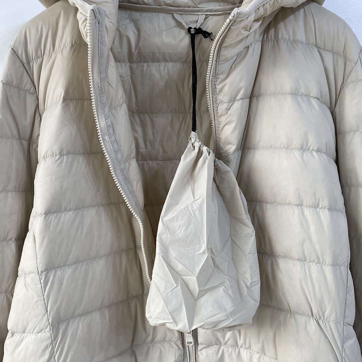 ポーチ付ダックダウン中綿ジップアップフードポケット長袖軽量ダウンジャケット | 詳細画像18