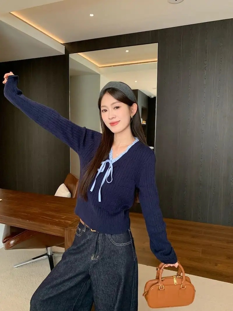 リボンVネックフリルケーブルニット | 詳細画像3