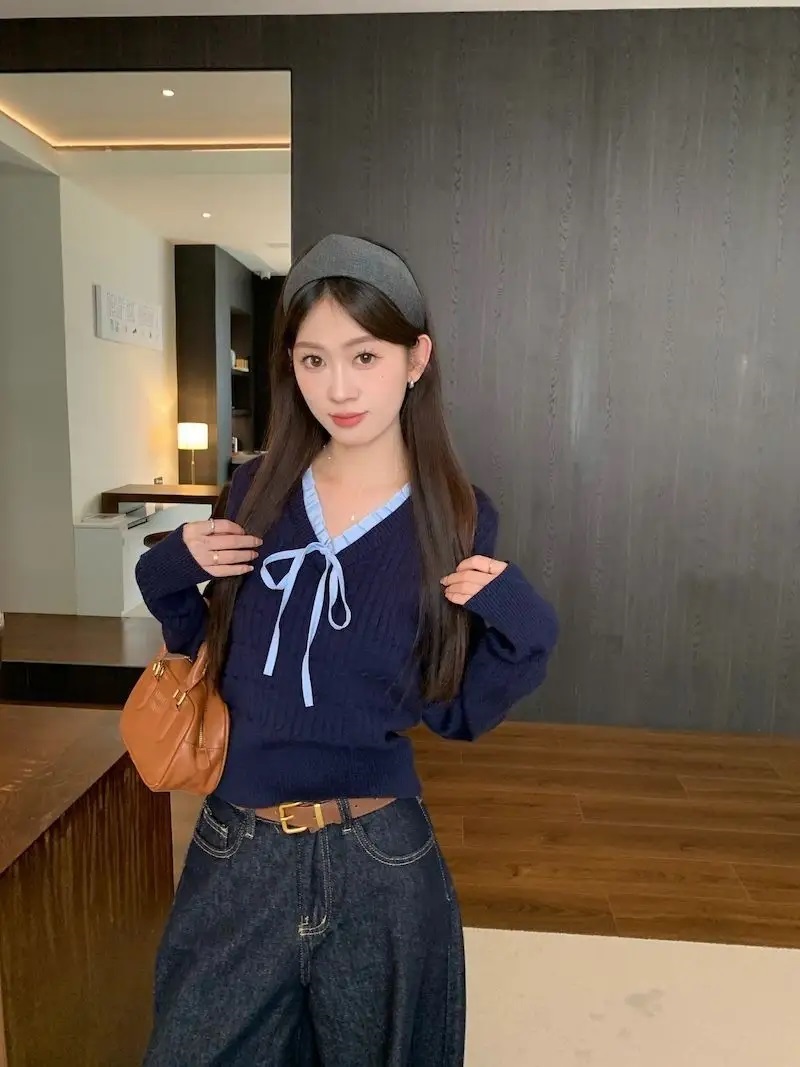 リボンVネックフリルケーブルニット | 詳細画像5