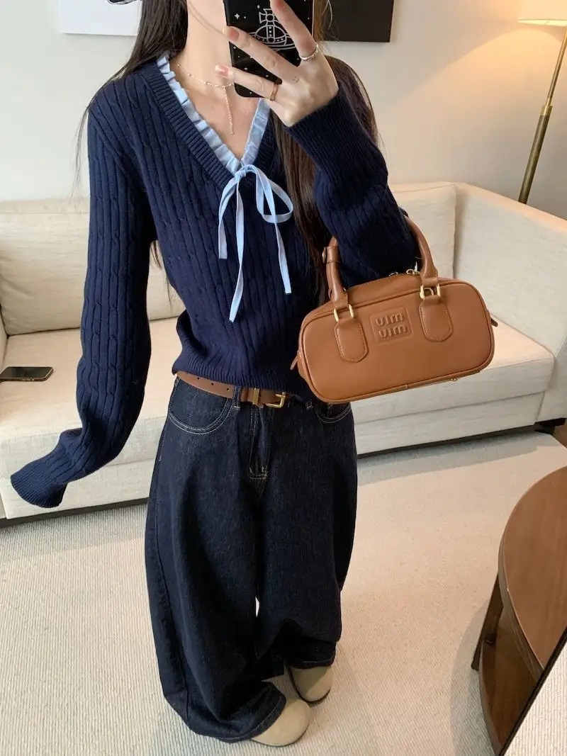 リボンVネックフリルケーブルニット | 詳細画像6