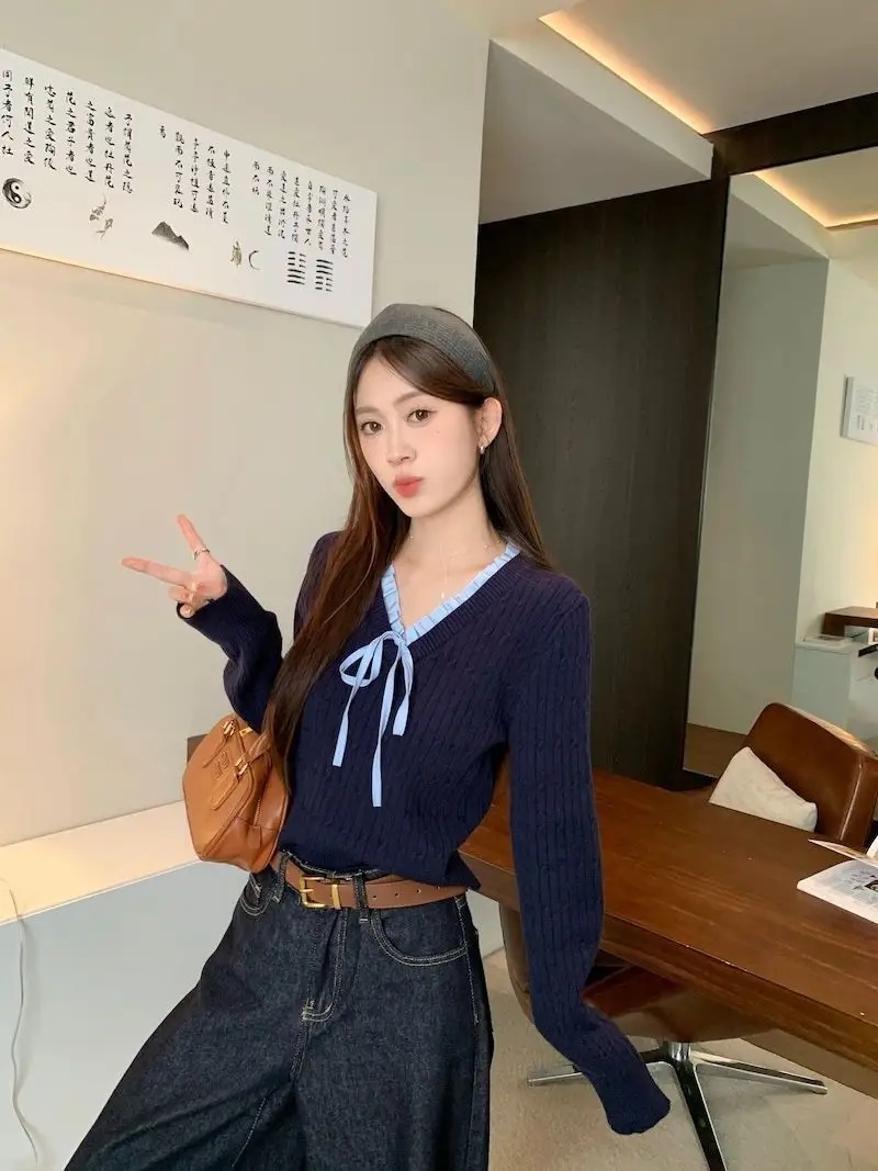 リボンVネックフリルケーブルニット | 詳細画像8