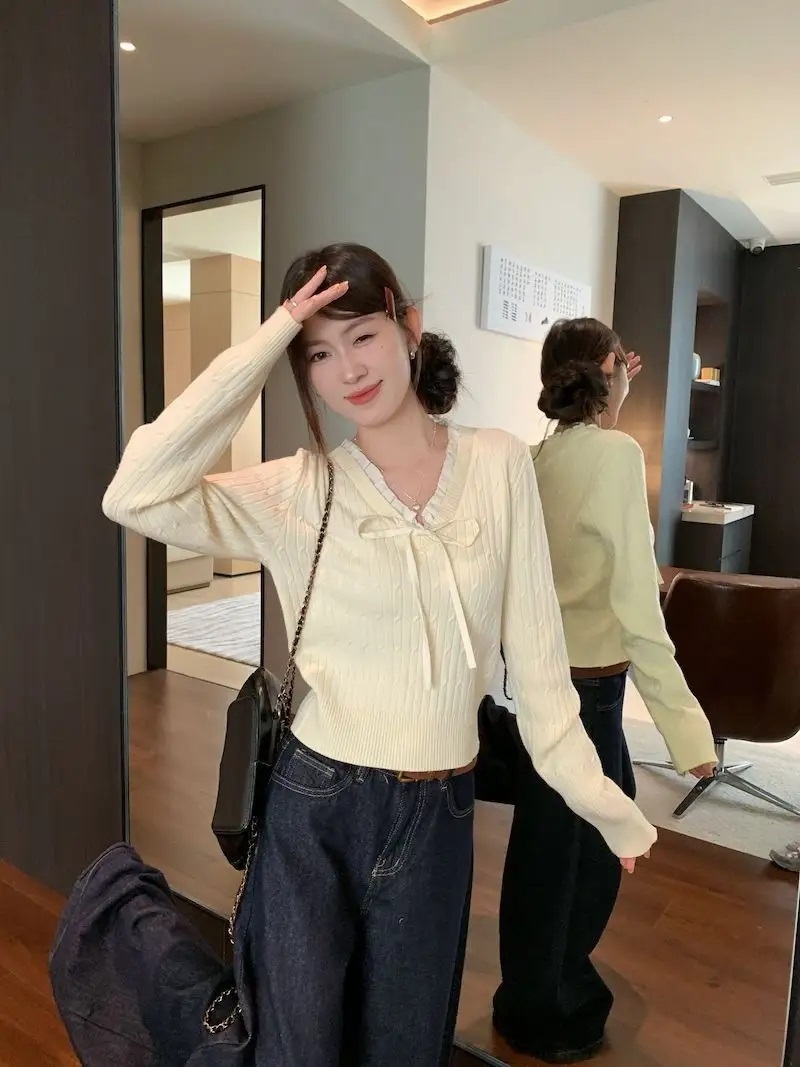 リボンVネックフリルケーブルニット | 詳細画像12