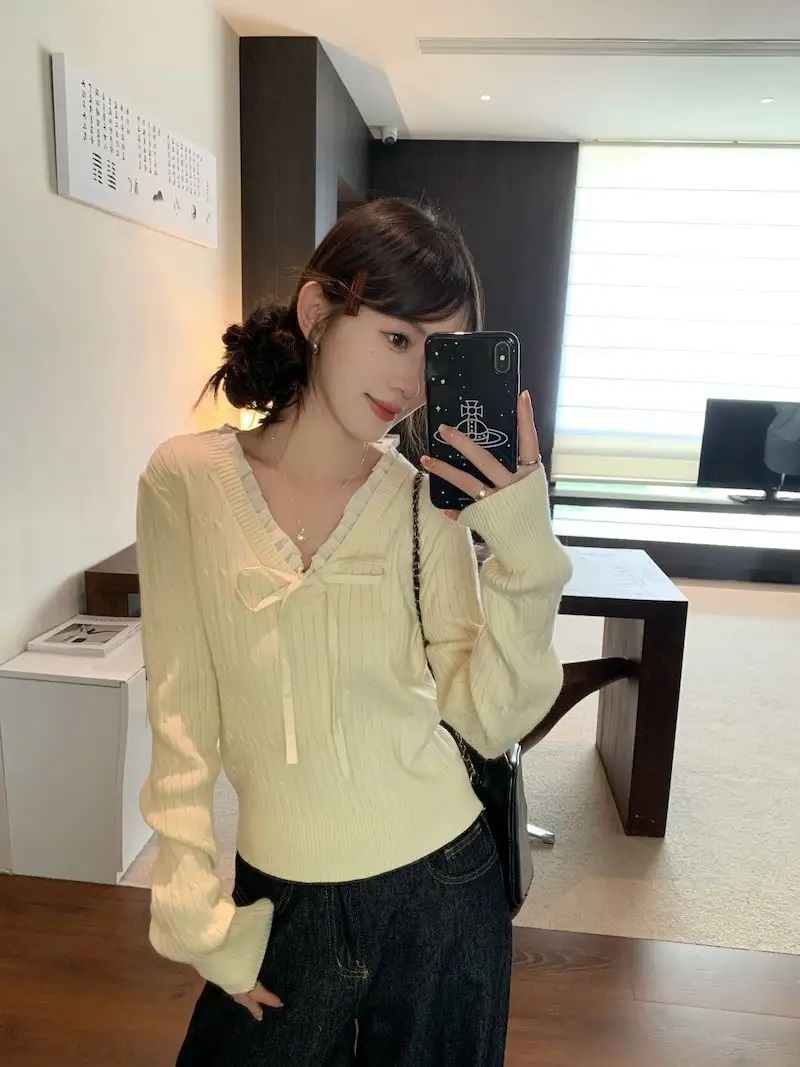 リボンVネックフリルケーブルニット | 詳細画像13