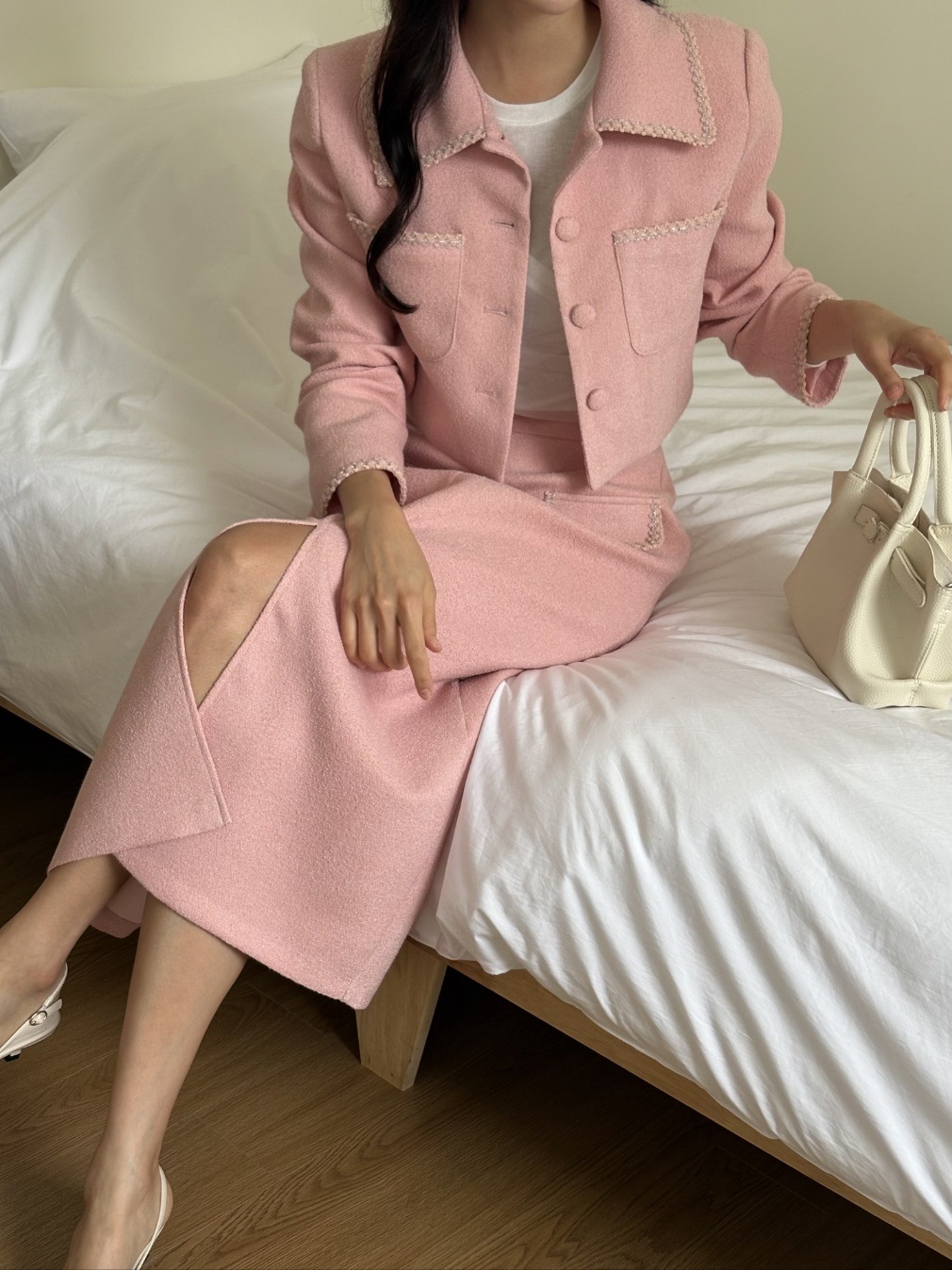 起毛ボタンカラーポケット肩パッド長袖配色ジャケット | 詳細画像8