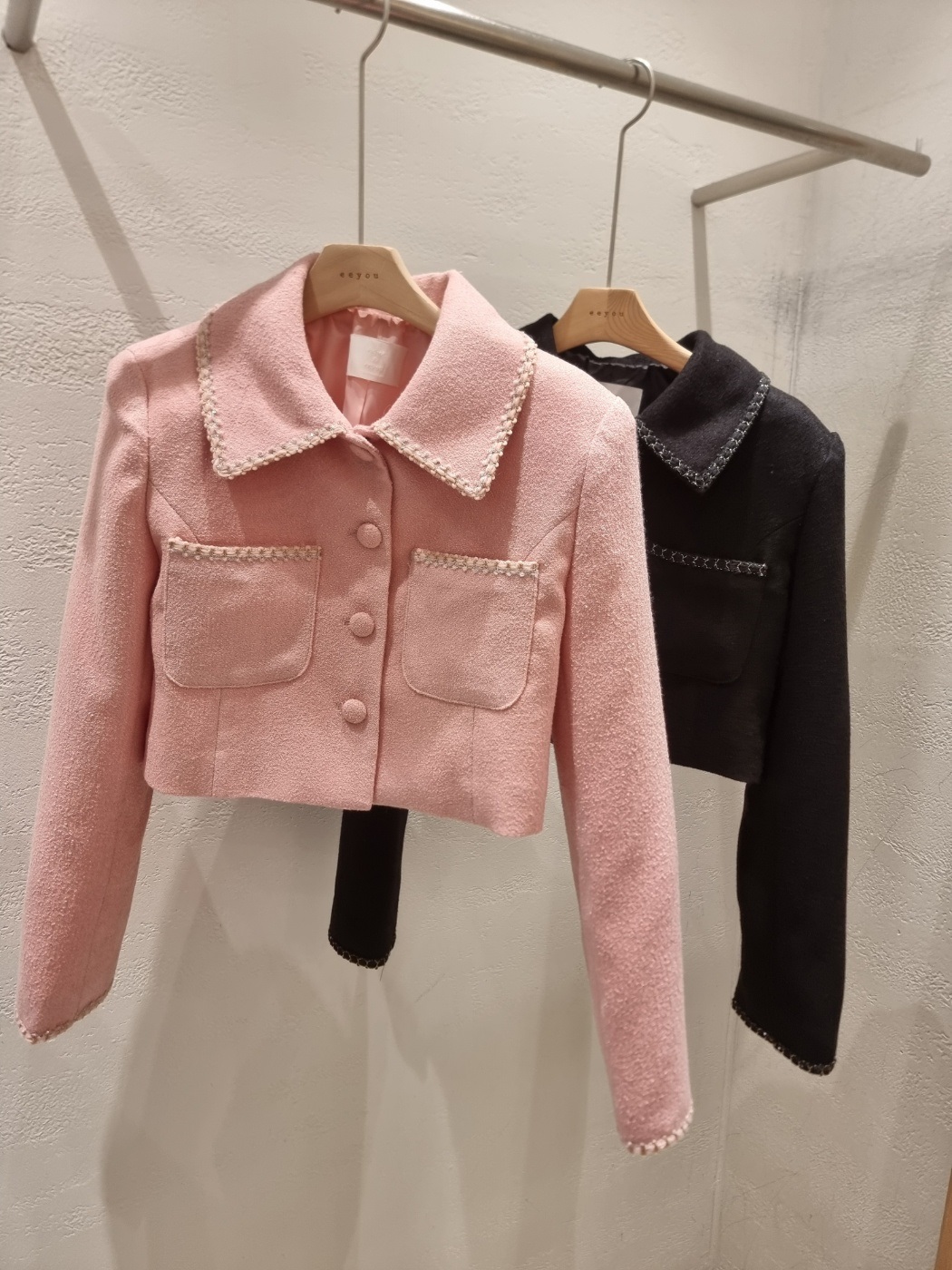 起毛ボタンカラーポケット肩パッド長袖配色ジャケット | 詳細画像16