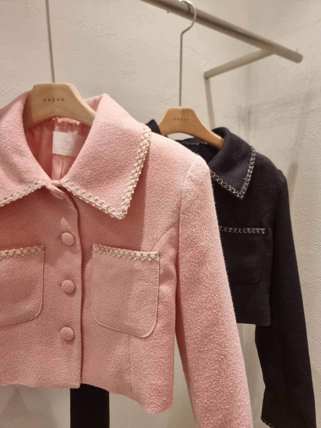 起毛ボタンカラーポケット肩パッド長袖配色ジャケット | 詳細画像17