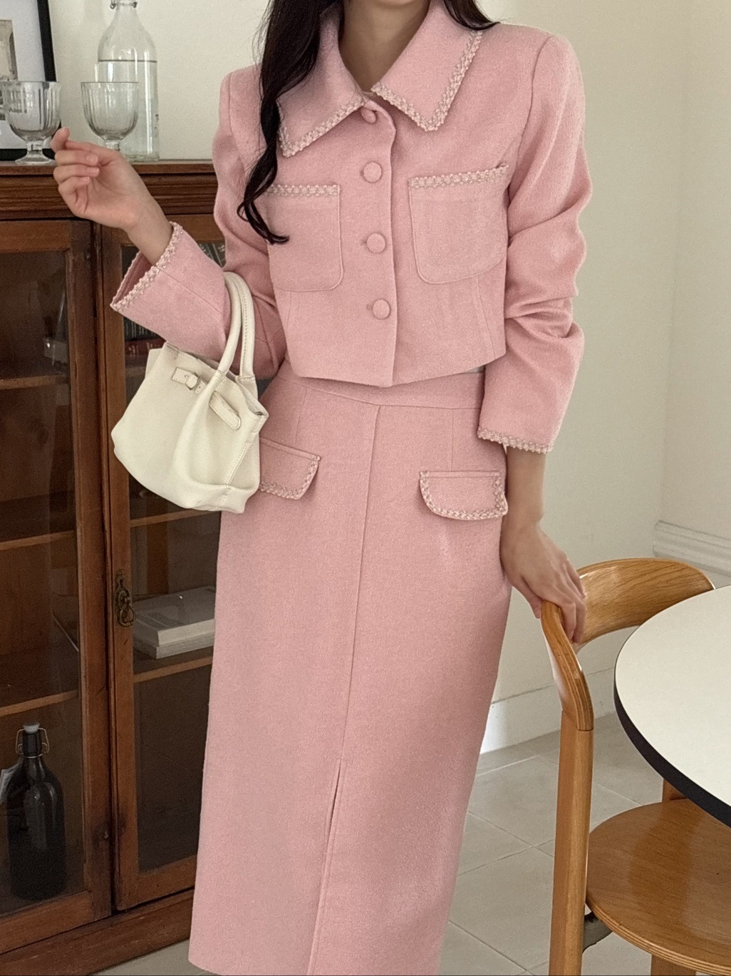 起毛ジップアップスリットスリムロング配色スカート | 詳細画像7