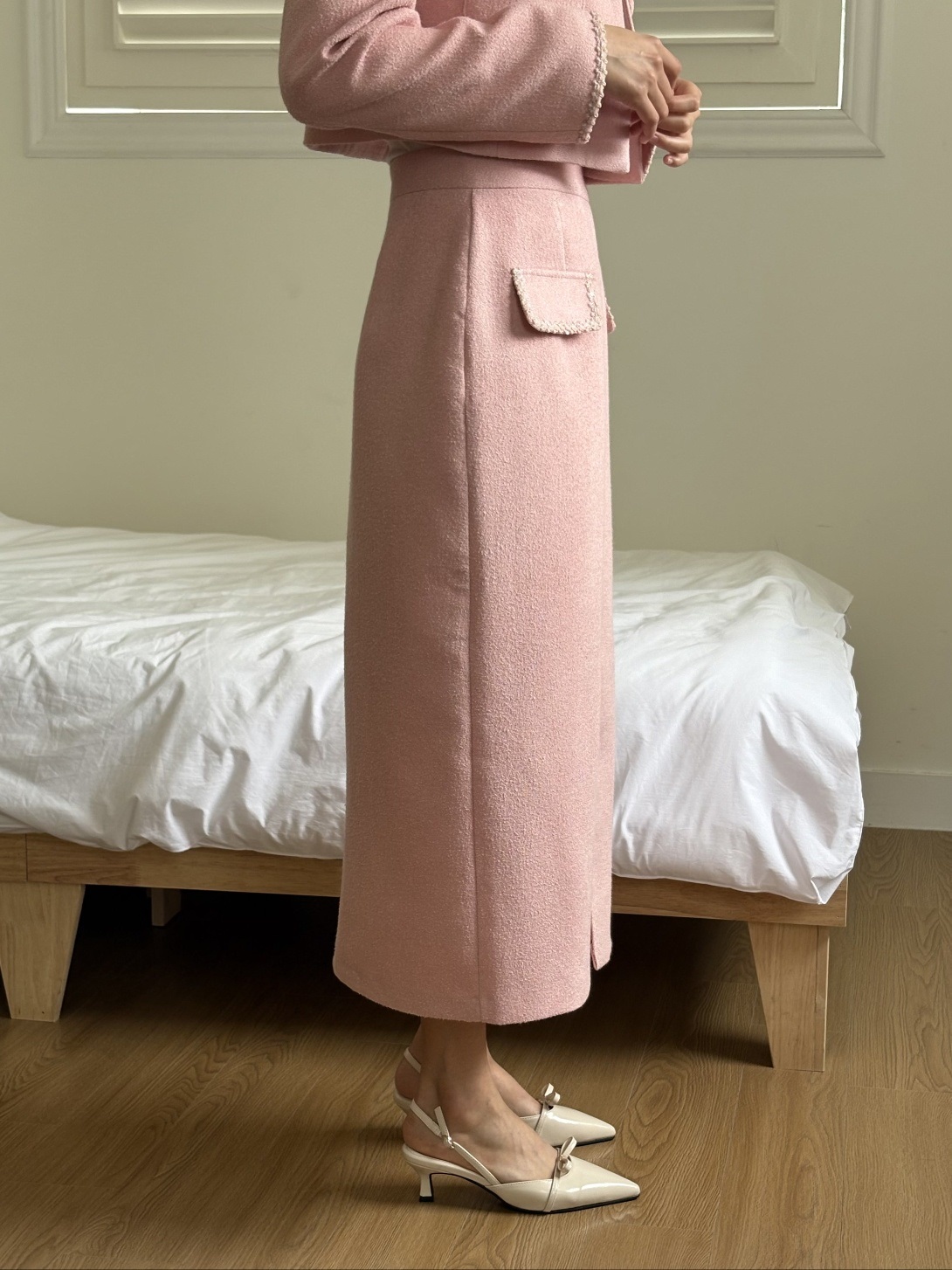 起毛ジップアップスリットスリムロング配色スカート | 詳細画像13