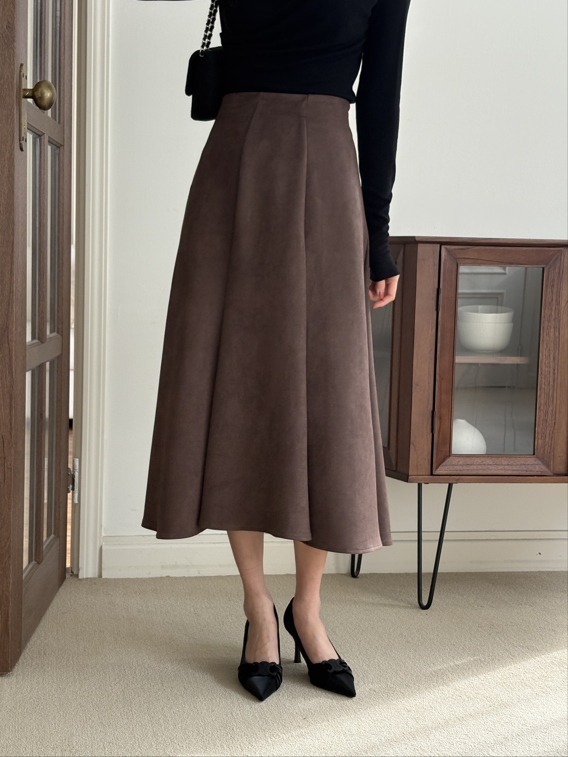 スエード調ジップアップラインロングフレアスカート | 詳細画像2
