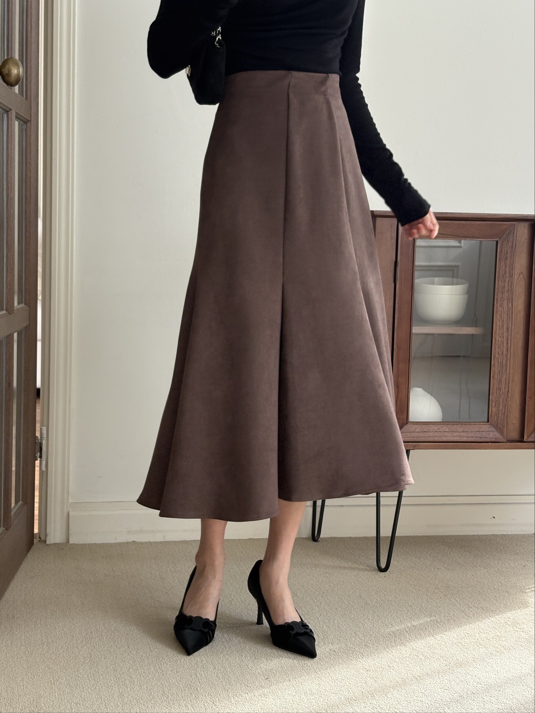 スエード調ジップアップラインロングフレアスカート | 詳細画像3