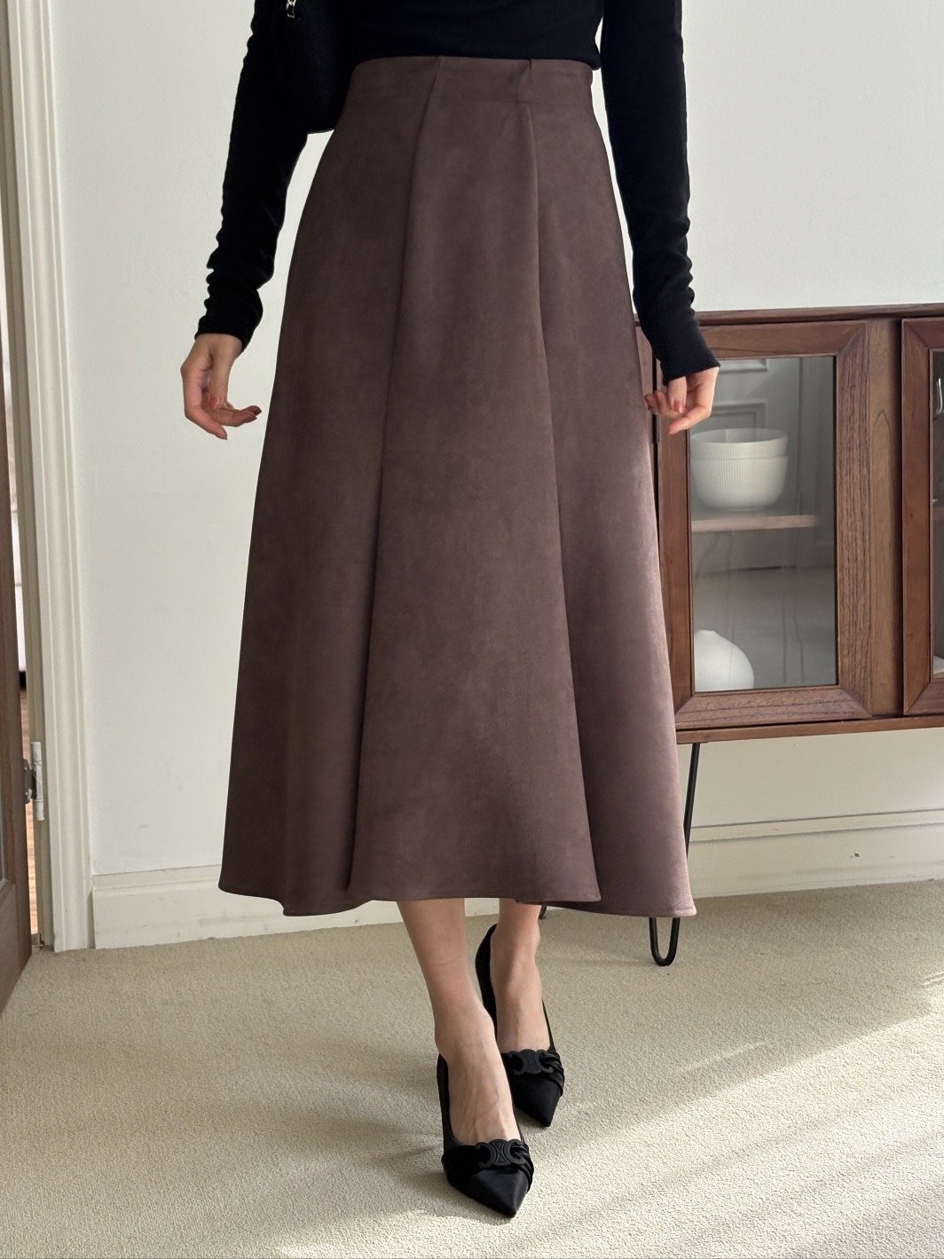 スエード調ジップアップラインロングフレアスカート | 詳細画像4