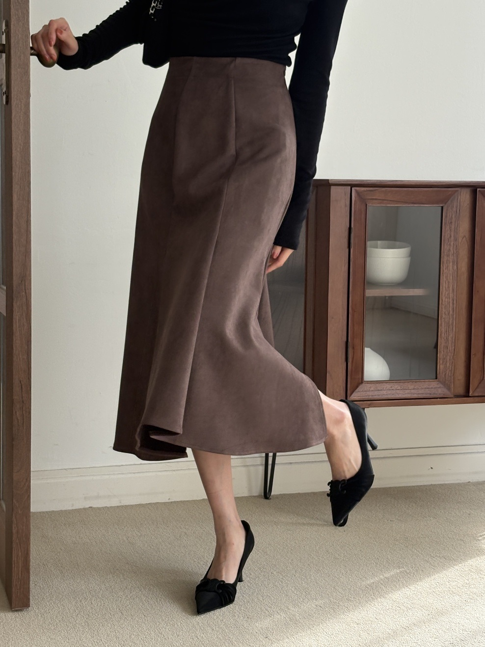 スエード調ジップアップラインロングフレアスカート | 詳細画像5