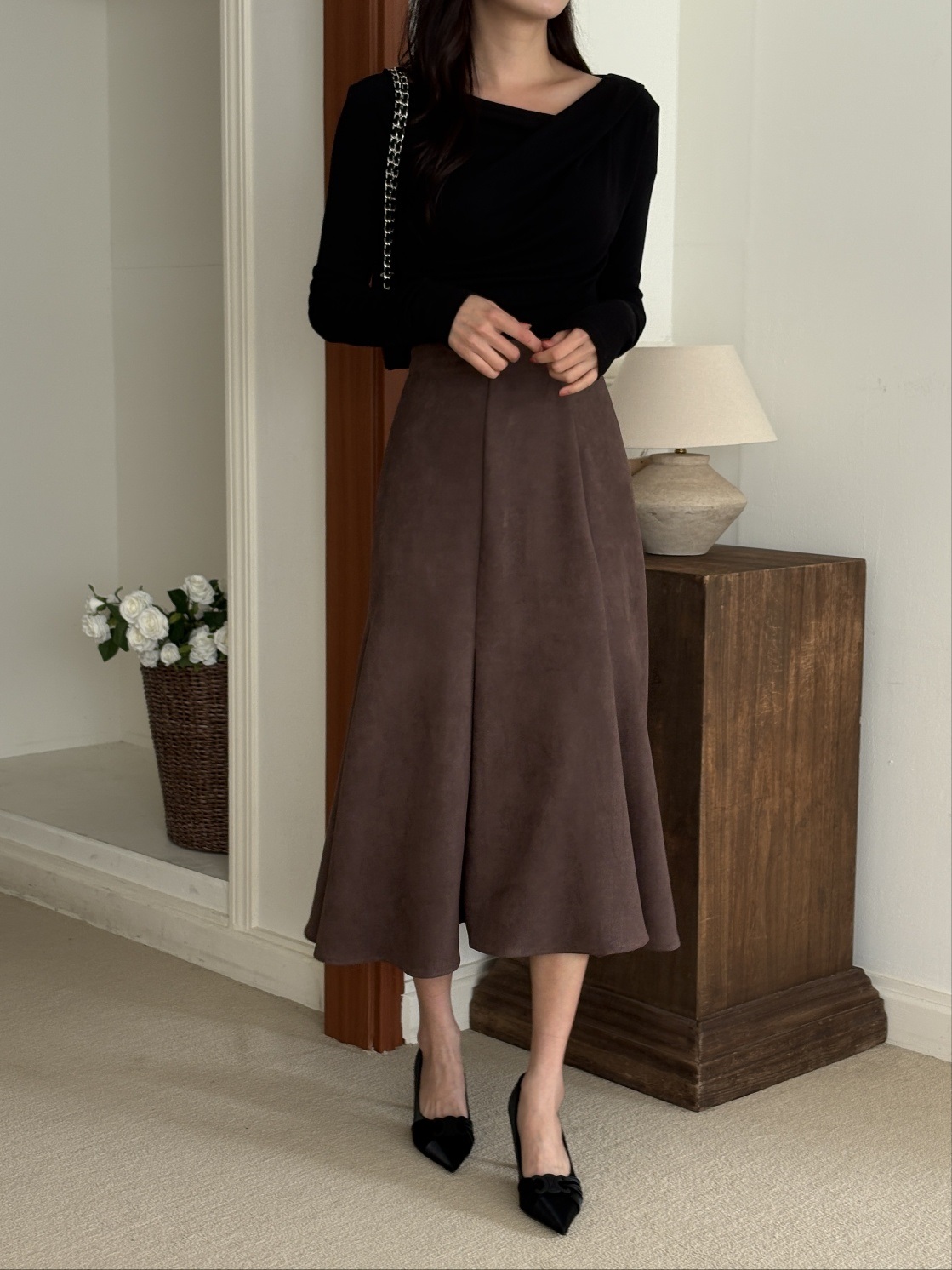 スエード調ジップアップラインロングフレアスカート | 詳細画像8