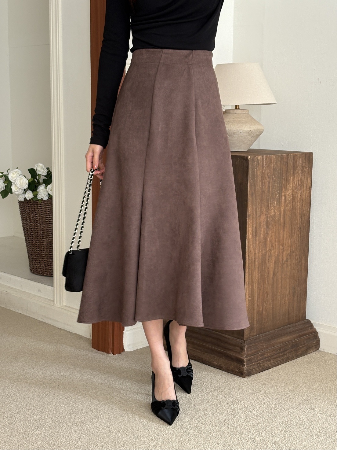 スエード調ジップアップラインロングフレアスカート | 詳細画像9