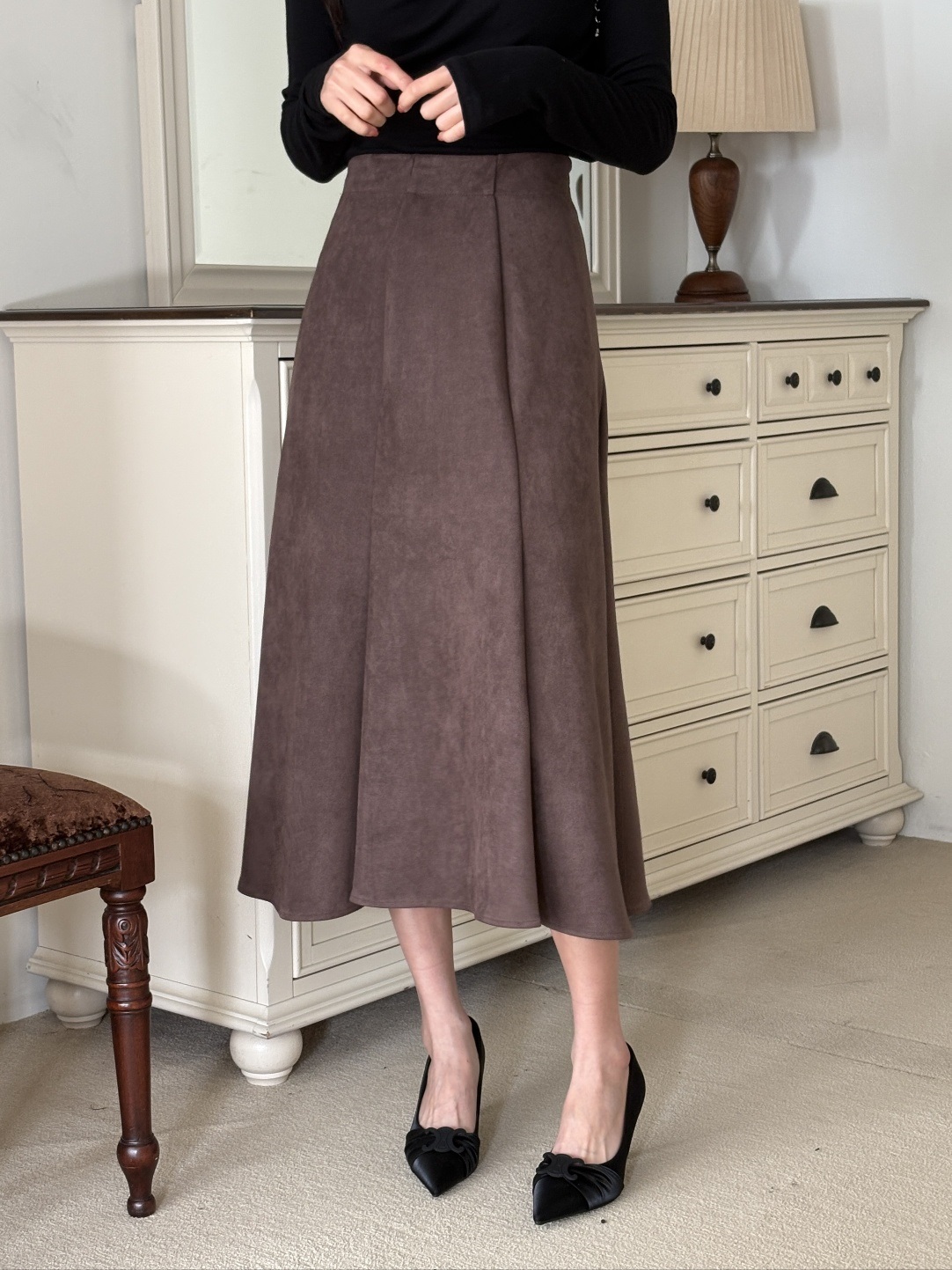 スエード調ジップアップラインロングフレアスカート | 詳細画像10