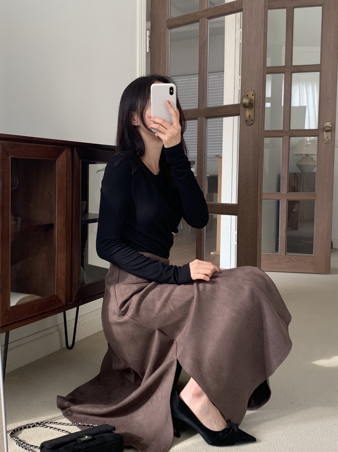 スエード調ジップアップラインロングフレアスカート | 詳細画像11