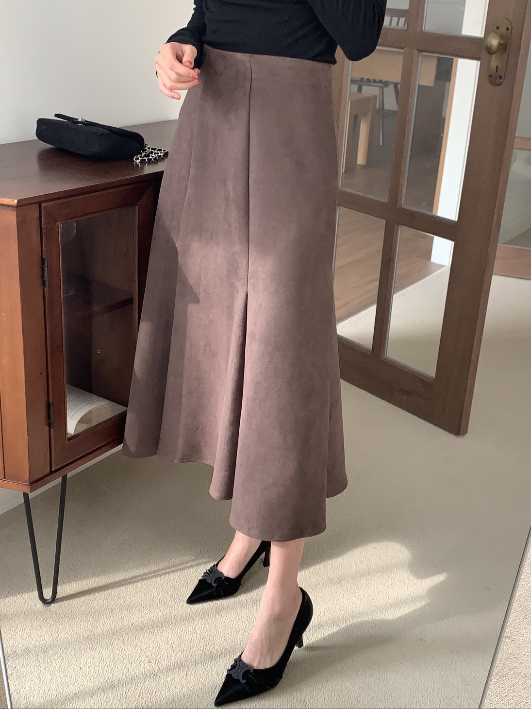 スエード調ジップアップラインロングフレアスカート | 詳細画像12