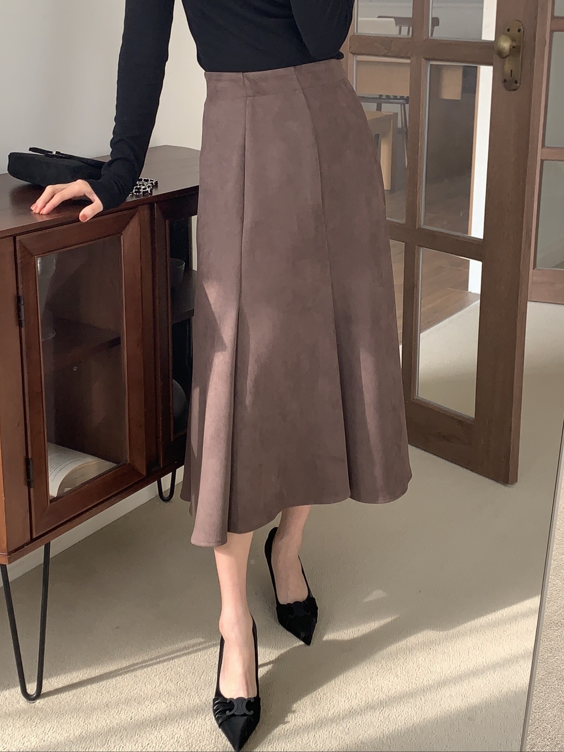 スエード調ジップアップラインロングフレアスカート | 詳細画像14