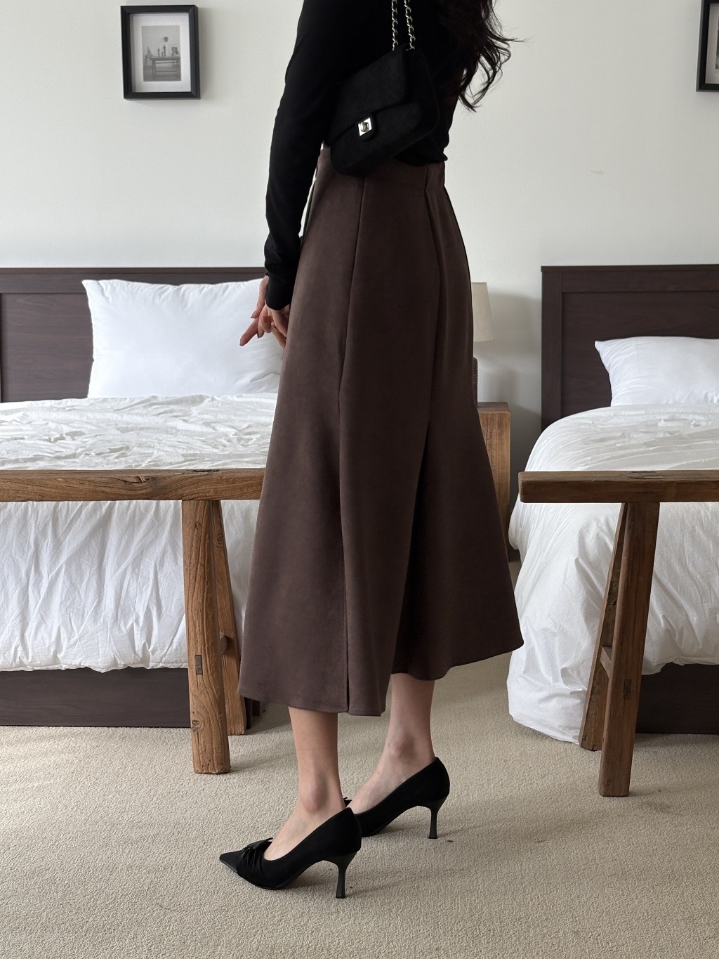 スエード調ジップアップラインロングフレアスカート | 詳細画像15