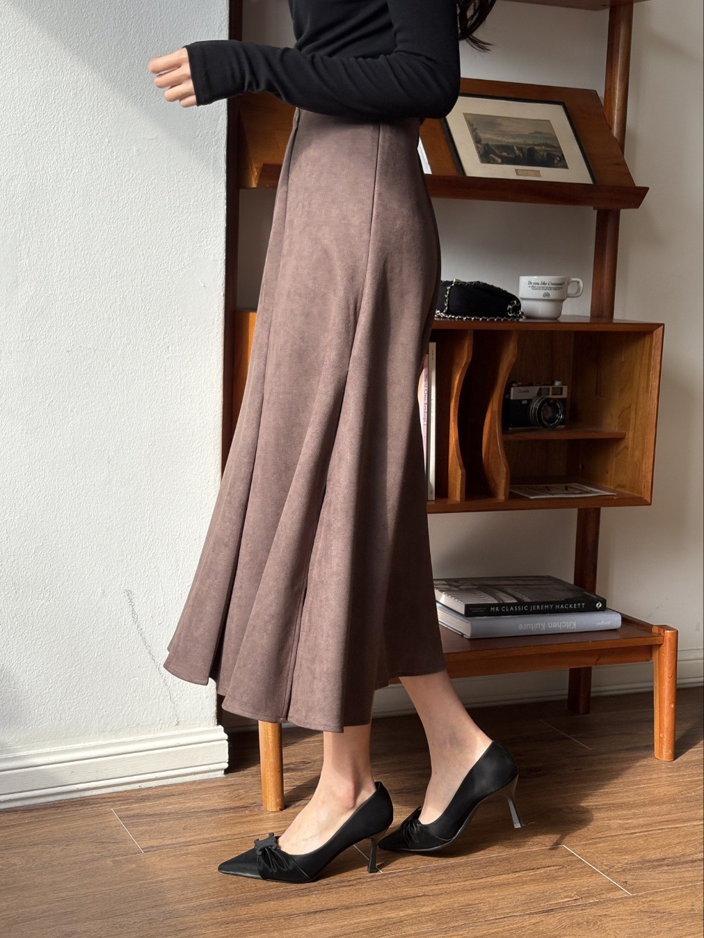 スエード調ジップアップラインロングフレアスカート | 詳細画像16