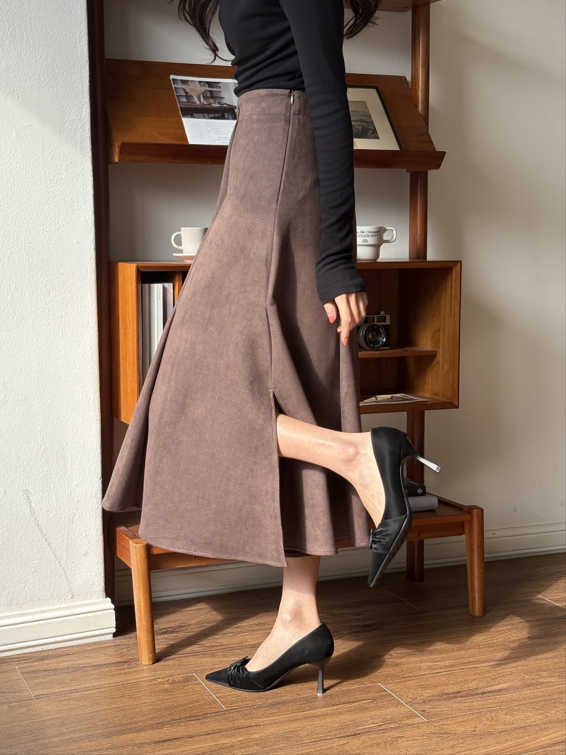 スエード調ジップアップラインロングフレアスカート | 詳細画像17