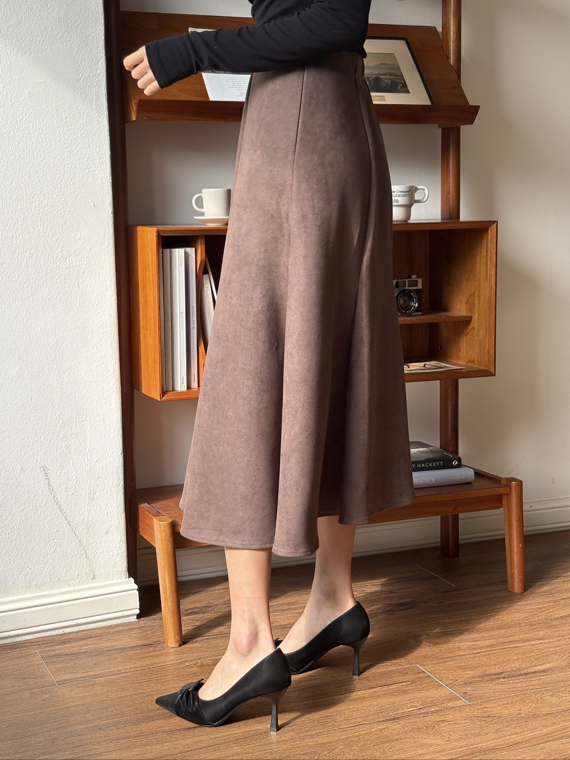 スエード調ジップアップラインロングフレアスカート | 詳細画像18