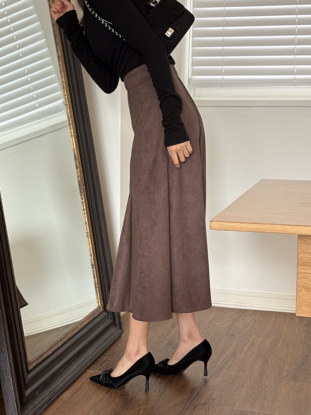 スエード調ジップアップラインロングフレアスカート | 詳細画像19