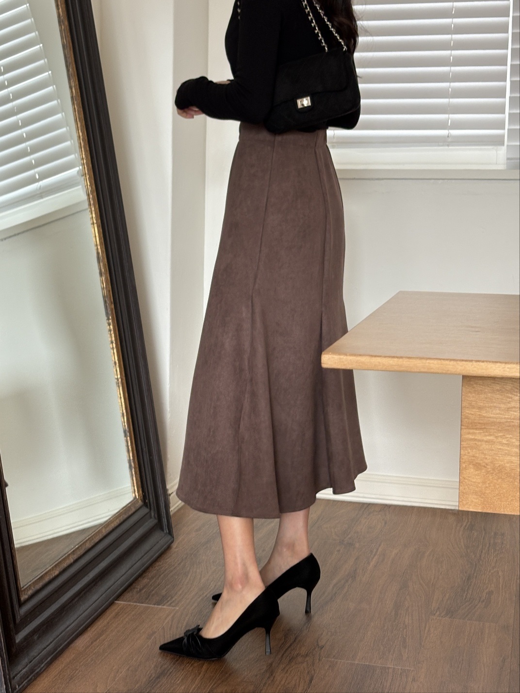 スエード調ジップアップラインロングフレアスカート | 詳細画像20