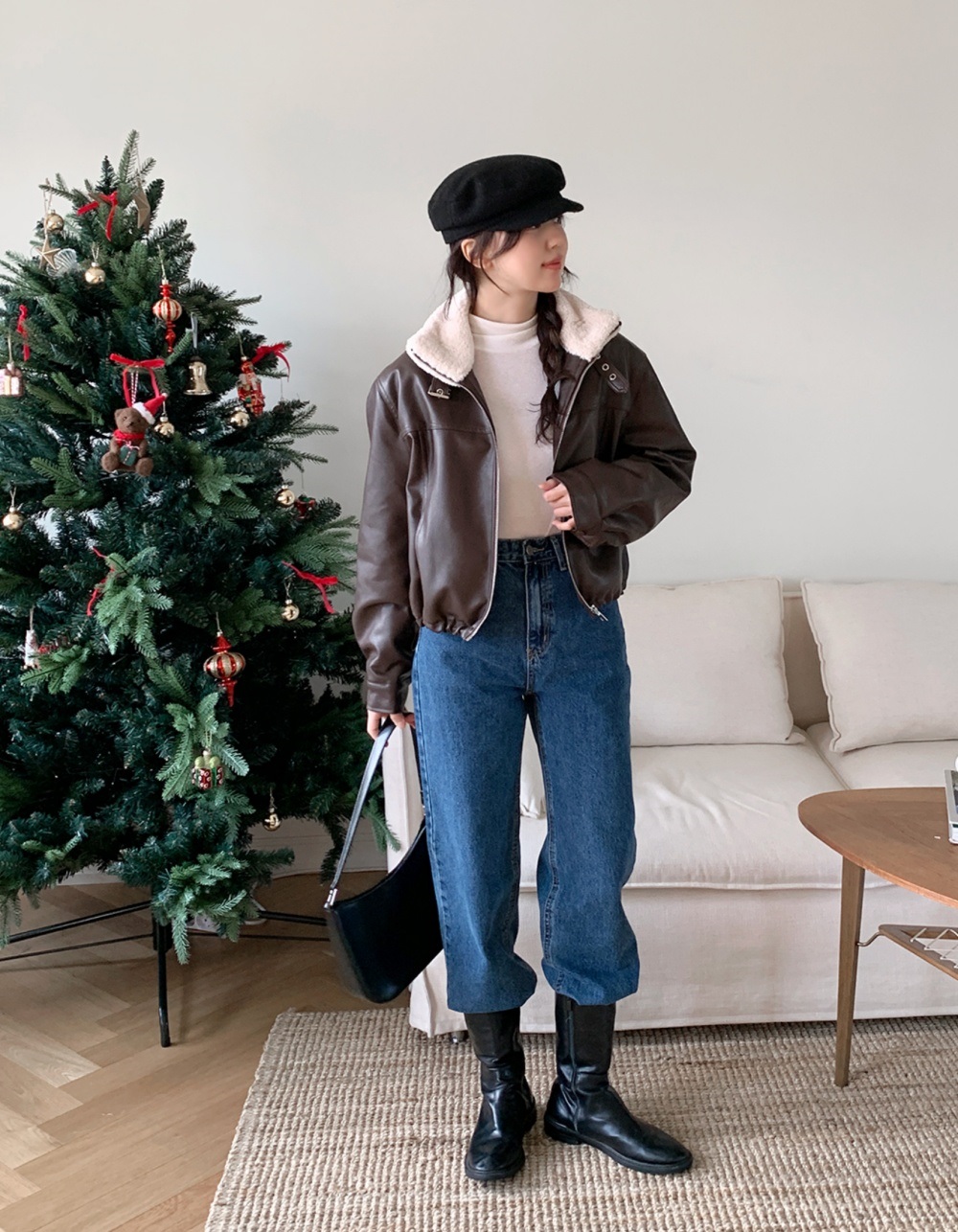 ムートンレザー調エコファージップアップハイネックポケット長袖配色ジャンパー | 詳細画像8