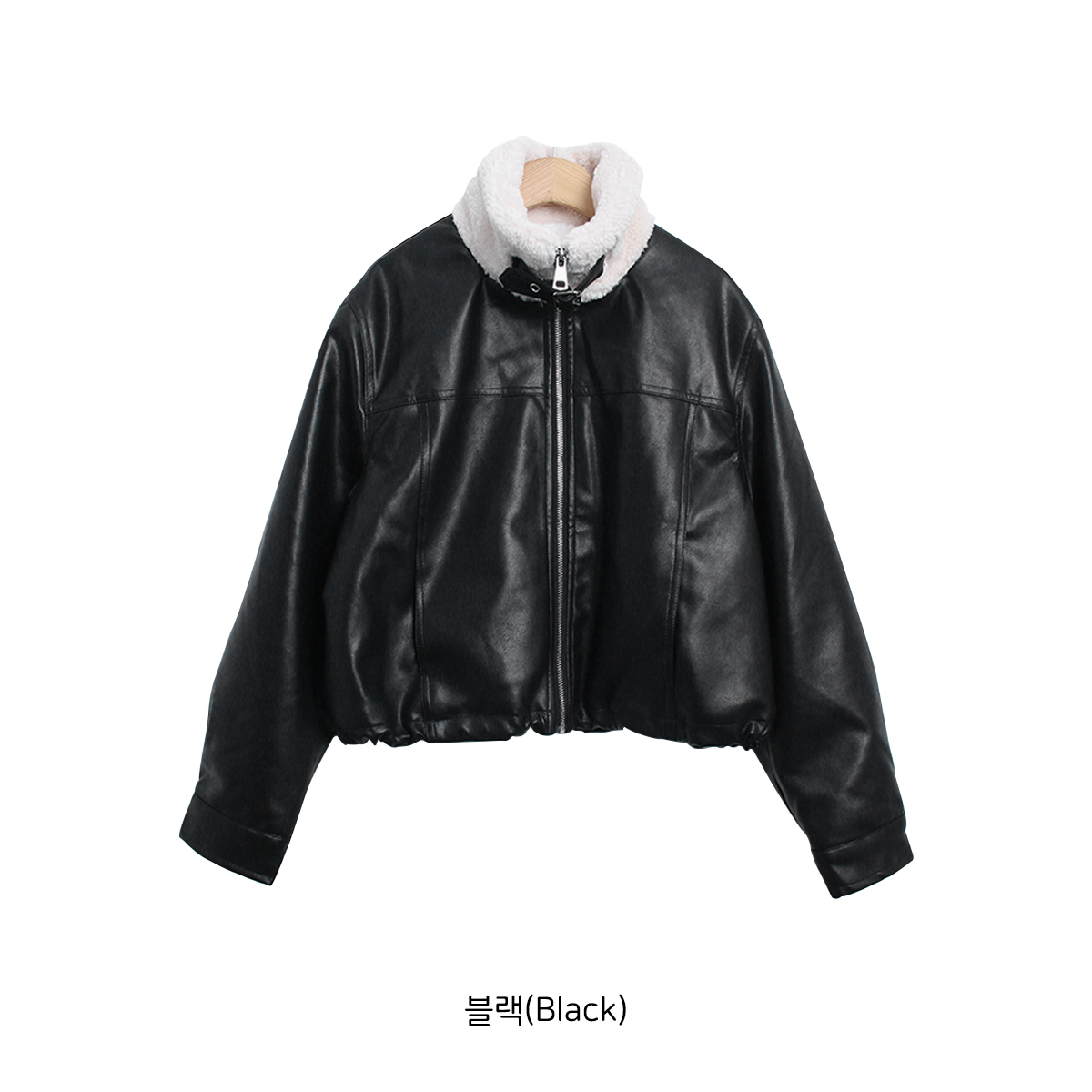 ムートンレザー調エコファージップアップハイネックポケット長袖配色ジャンパー | 詳細画像12