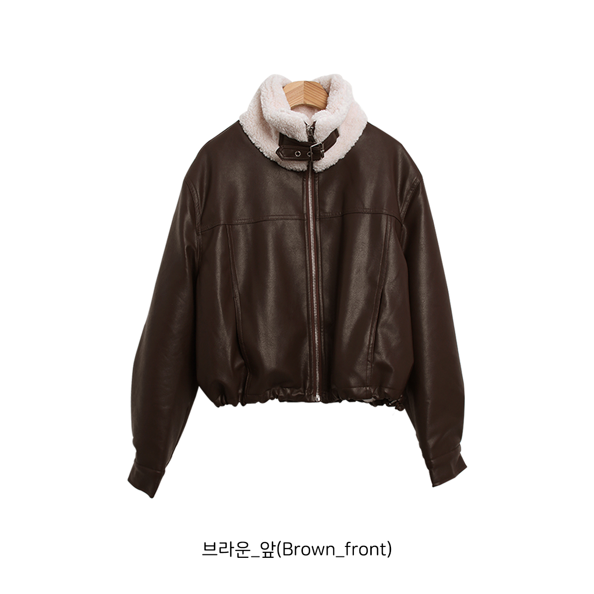 ムートンレザー調エコファージップアップハイネックポケット長袖配色ジャンパー | 詳細画像13