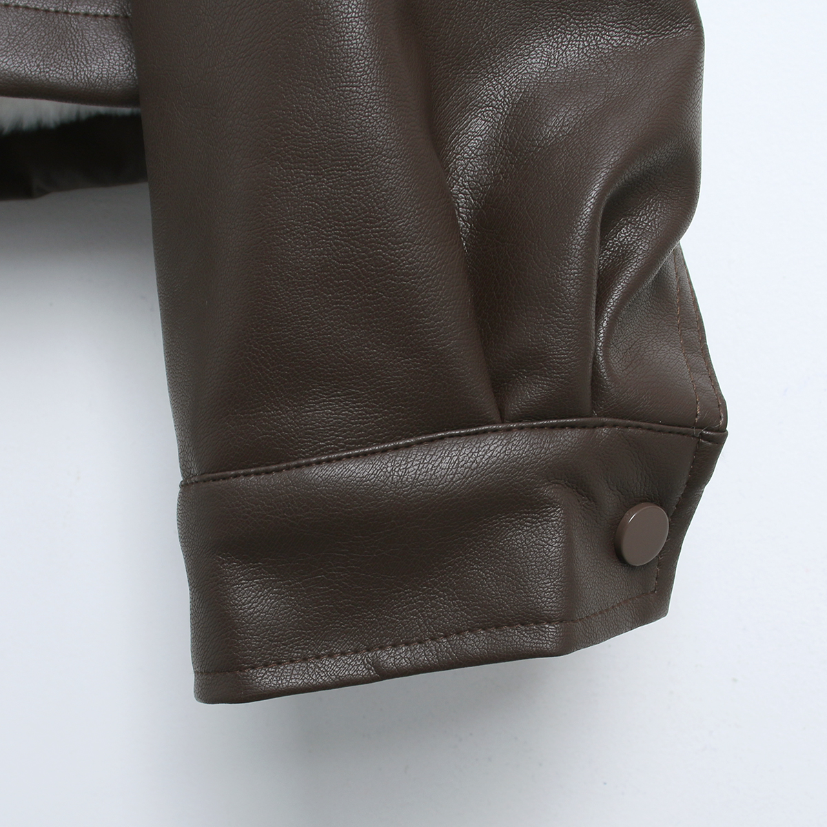 ムートンレザー調エコファージップアップハイネックポケット長袖配色ジャンパー | 詳細画像16